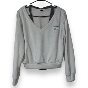 DAZY letter patched v-neck drop shoulder sweatshirt with halter top attached